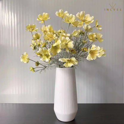 Velvet-Flocked Faux Chamomile - 4 Blooms & 2 Buds, Silk Tabletop Decor, 60cm Stem