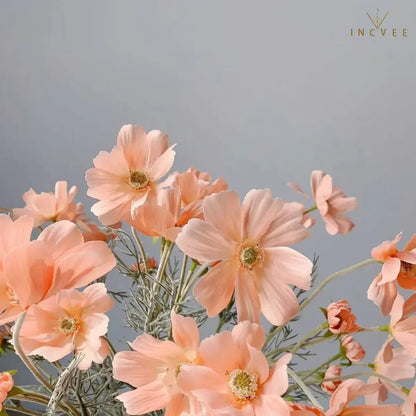 Velvet-Flocked Faux Chamomile - 4 Blooms & 2 Buds, Silk Tabletop Decor, 60cm Stem