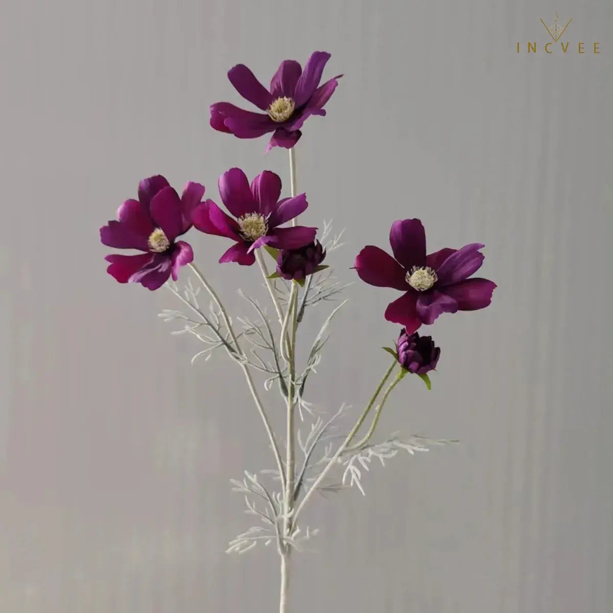 Velvet-Flocked Faux Chamomile - 4 Blooms & 2 Buds, Silk Tabletop Decor, 60cm Stem