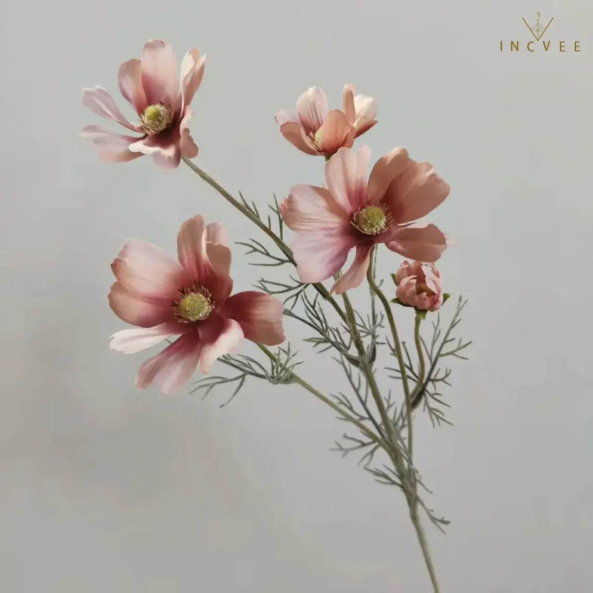 Velvet-Flocked Faux Chamomile - 4 Blooms & 2 Buds, Silk Tabletop Decor, 60cm Stem