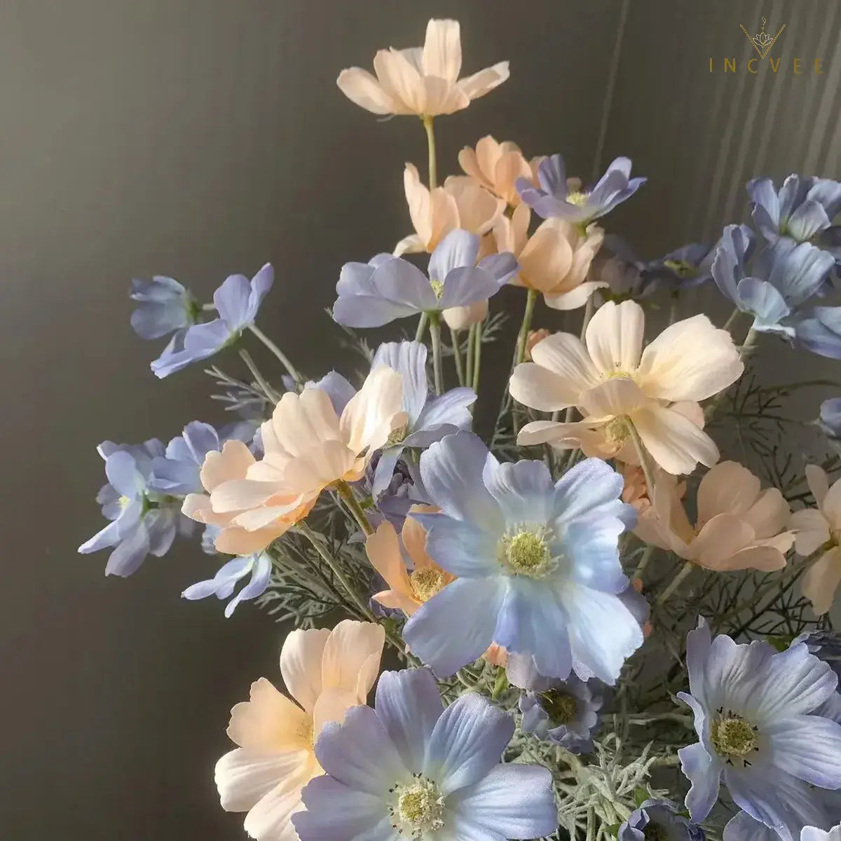 Velvet-Flocked Faux Chamomile - 4 Blooms & 2 Buds, Silk Tabletop Decor, 60cm Stem