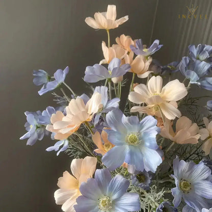 Velvet-Flocked Faux Chamomile - 4 Blooms & 2 Buds, Silk Tabletop Decor, 60cm Stem