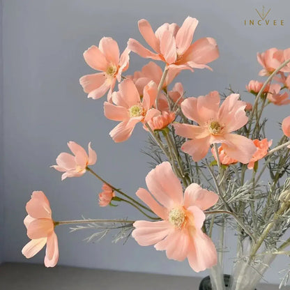 Velvet-Flocked Faux Chamomile - 4 Blooms & 2 Buds, Silk Tabletop Decor, 60cm Stem