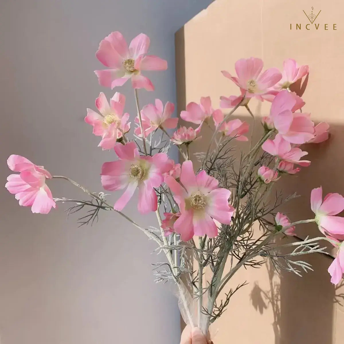 Velvet-Flocked Faux Chamomile - 4 Blooms & 2 Buds, Silk Tabletop Decor, 60cm Stem