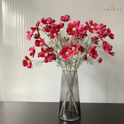 Velvet-Flocked Faux Chamomile - 4 Blooms & 2 Buds, Silk Tabletop Decor, 60cm Stem