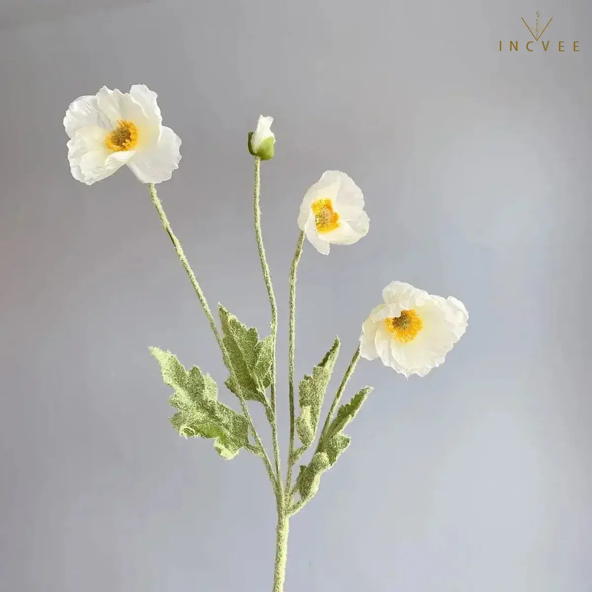 Velvet-Flocked Faux Poppy - 4-Branch Realistic Silk Blooms, Bendable Stem, 56cm, 24 Colors