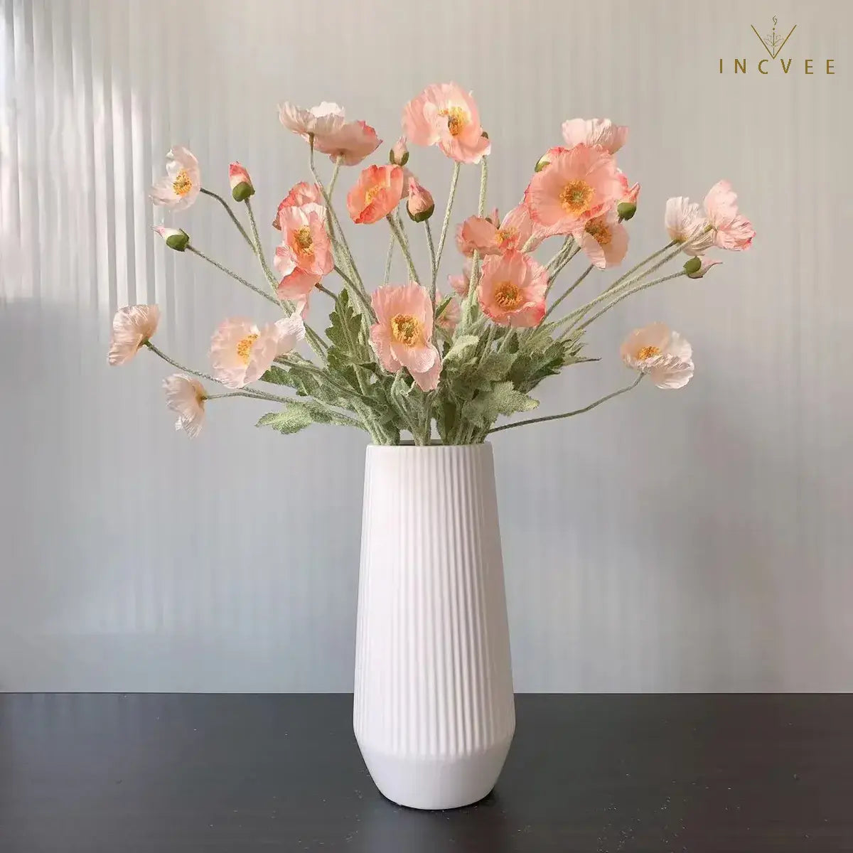 Velvet-Flocked Faux Poppy - 4-Branch Realistic Silk Blooms, Bendable Stem, 56cm, 24 Colors