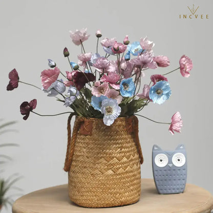 Velvet-Flocked Faux Poppy - 4-Branch Realistic Silk Blooms, Bendable Stem, 56cm, 24 Colors