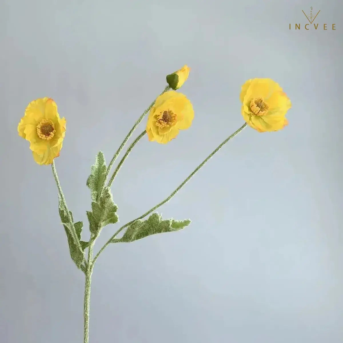 Velvet-Flocked Faux Poppy - 4-Branch Realistic Silk Blooms, Bendable Stem, 56cm, 24 Colors