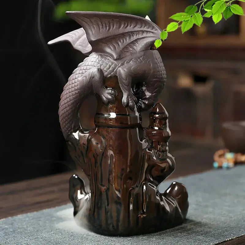 Vigilant Guardian  Dragon Incense Burner Ceramic Pterosaur Waterfall Incense Burner