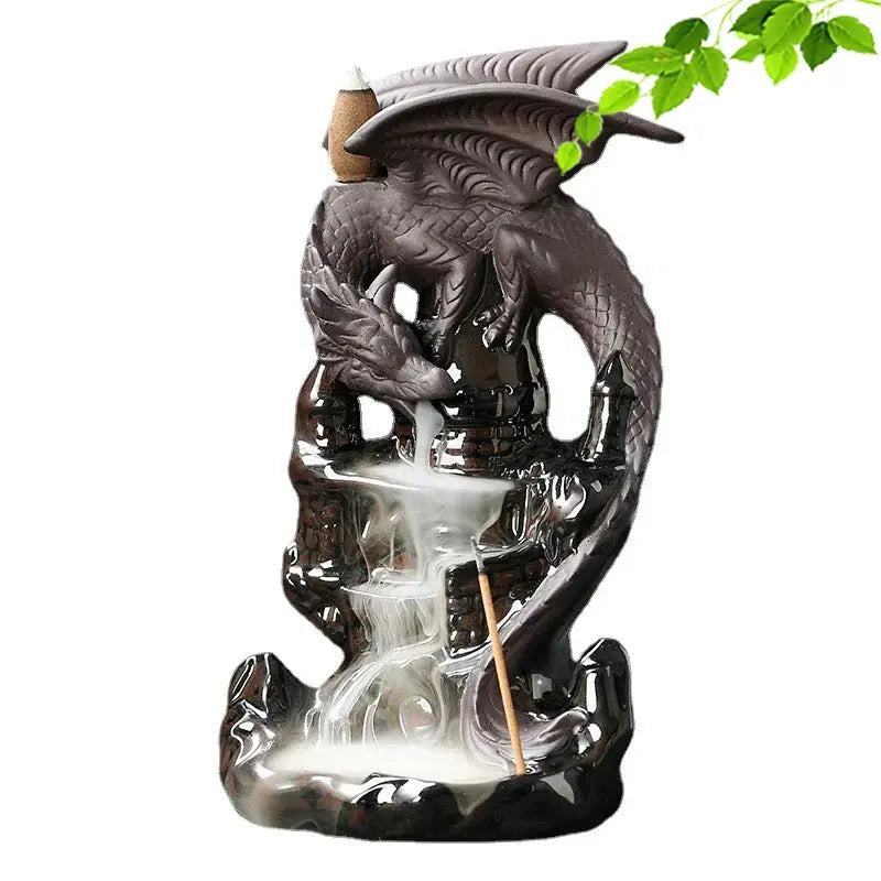 Vigilant Guardian  Dragon Incense Burner Ceramic Pterosaur Waterfall Incense Burner