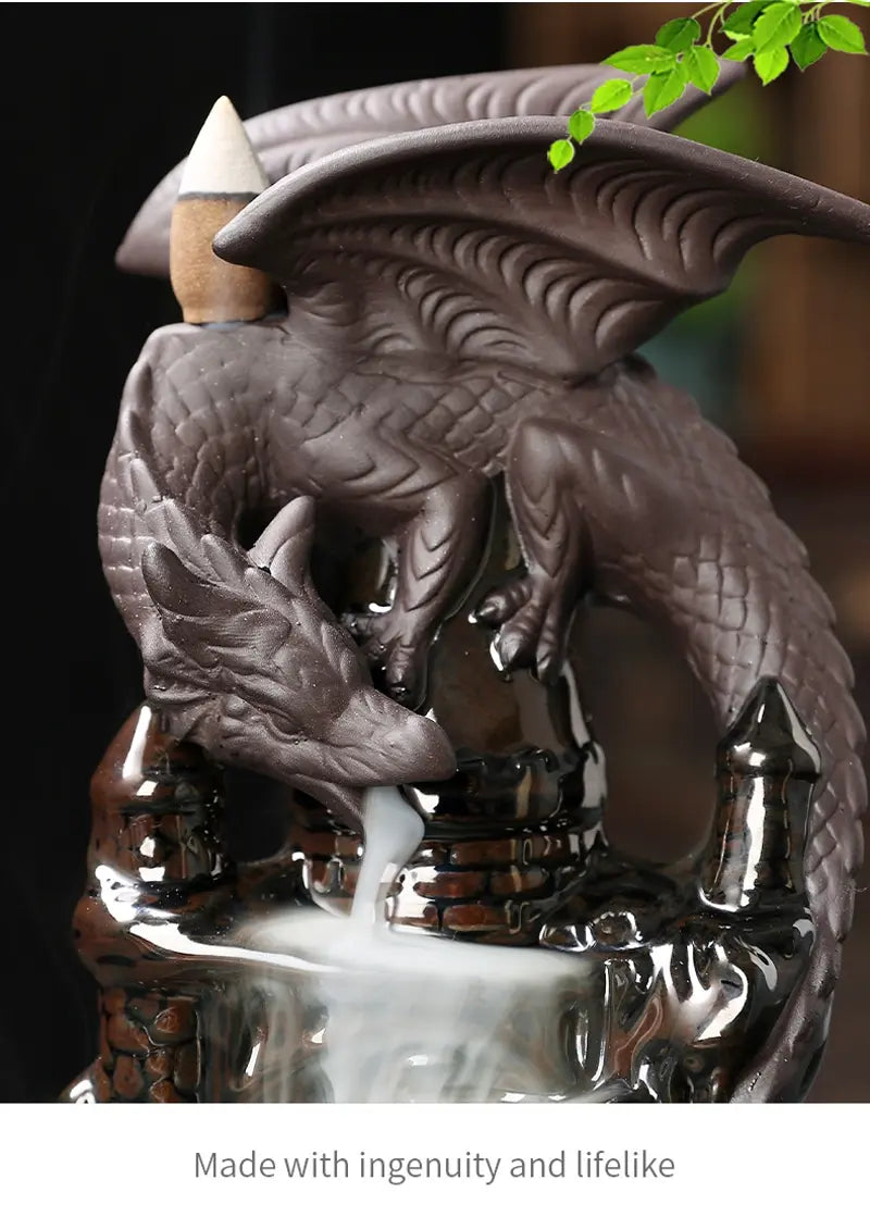 Vigilant Guardian  Dragon Incense Burner Ceramic Pterosaur Waterfall Incense Burner