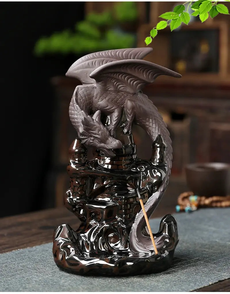 Vigilant Guardian  Dragon Incense Burner Ceramic Pterosaur Waterfall Incense Burner