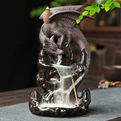 Vigilant Guardian  Dragon Incense Burner Ceramic Pterosaur Waterfall Incense Burner