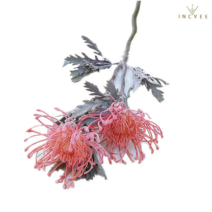 Vintage Faux Dried Artificial Pincushion Flower - Short Branch Crab Claw,  Flocked Frost, 2 Heads, 15in