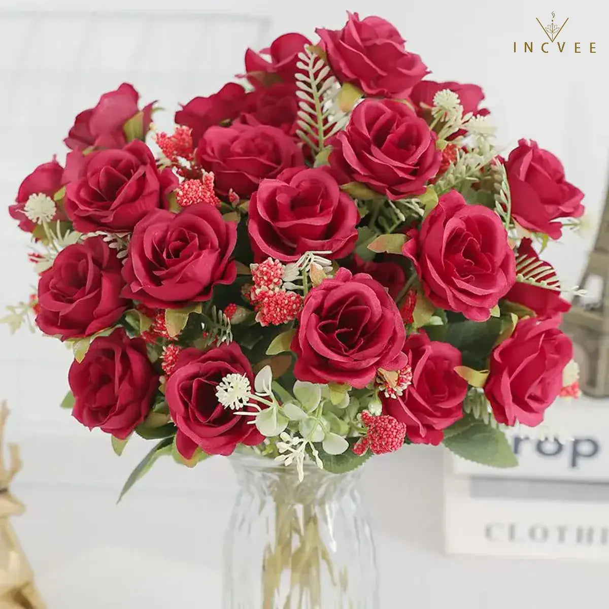 Vintage-Seidenrosenknospenstrauß – Zarte Blütenblätter im Heritage-Stil, kunstvoller romantischer Akzent, 30 cm biegsamer Stiel