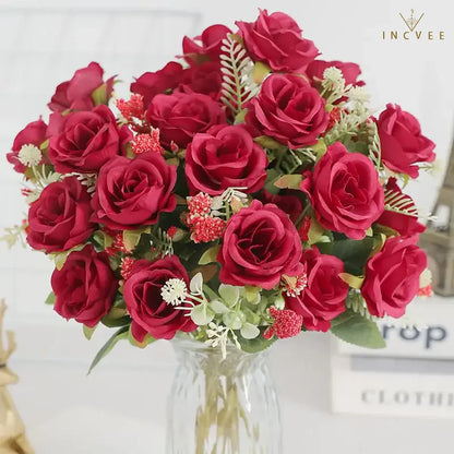 Vintage-Seidenrosenknospenstrauß – Zarte Blütenblätter im Heritage-Stil, kunstvoller romantischer Akzent, 30 cm biegsamer Stiel