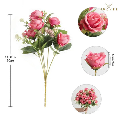 Vintage-Seidenrosenknospenstrauß – Zarte Blütenblätter im Heritage-Stil, kunstvoller romantischer Akzent, 30 cm biegsamer Stiel