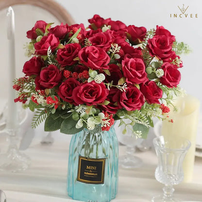 Vintage-Seidenrosenknospenstrauß – Zarte Blütenblätter im Heritage-Stil, kunstvoller romantischer Akzent, 30 cm biegsamer Stiel