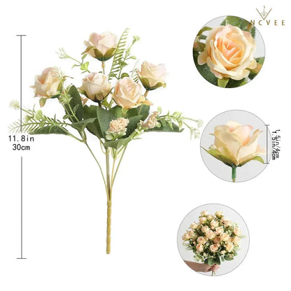 Vintage-Seidenrosenknospenstrauß – Zarte Blütenblätter im Heritage-Stil, kunstvoller romantischer Akzent, 30 cm biegsamer Stiel