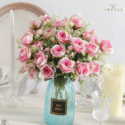 Vintage-Seidenrosenknospenstrauß – Zarte Blütenblätter im Heritage-Stil, kunstvoller romantischer Akzent, 30 cm biegsamer Stiel