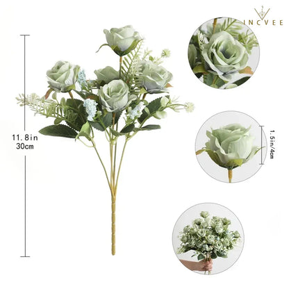 Vintage-Seidenrosenknospenstrauß – Zarte Blütenblätter im Heritage-Stil, kunstvoller romantischer Akzent, 30 cm biegsamer Stiel