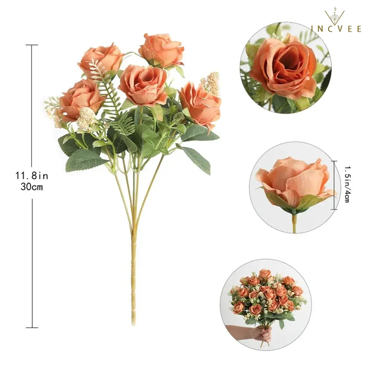 Vintage-Seidenrosenknospenstrauß – Zarte Blütenblätter im Heritage-Stil, kunstvoller romantischer Akzent, 30 cm biegsamer Stiel