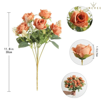 Vintage-Seidenrosenknospenstrauß – Zarte Blütenblätter im Heritage-Stil, kunstvoller romantischer Akzent, 30 cm biegsamer Stiel