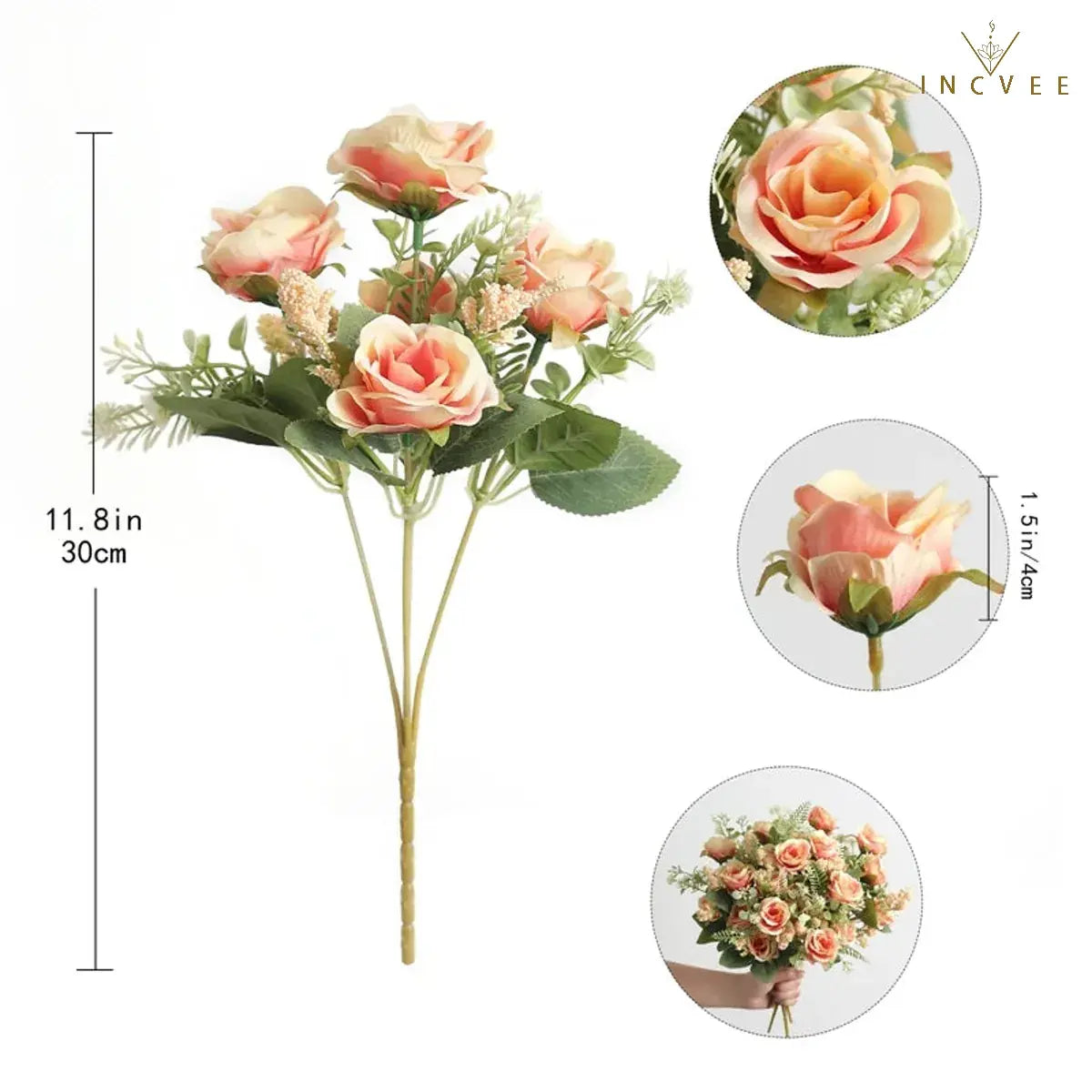 Vintage-Seidenrosenknospenstrauß – Zarte Blütenblätter im Heritage-Stil, kunstvoller romantischer Akzent, 30 cm biegsamer Stiel