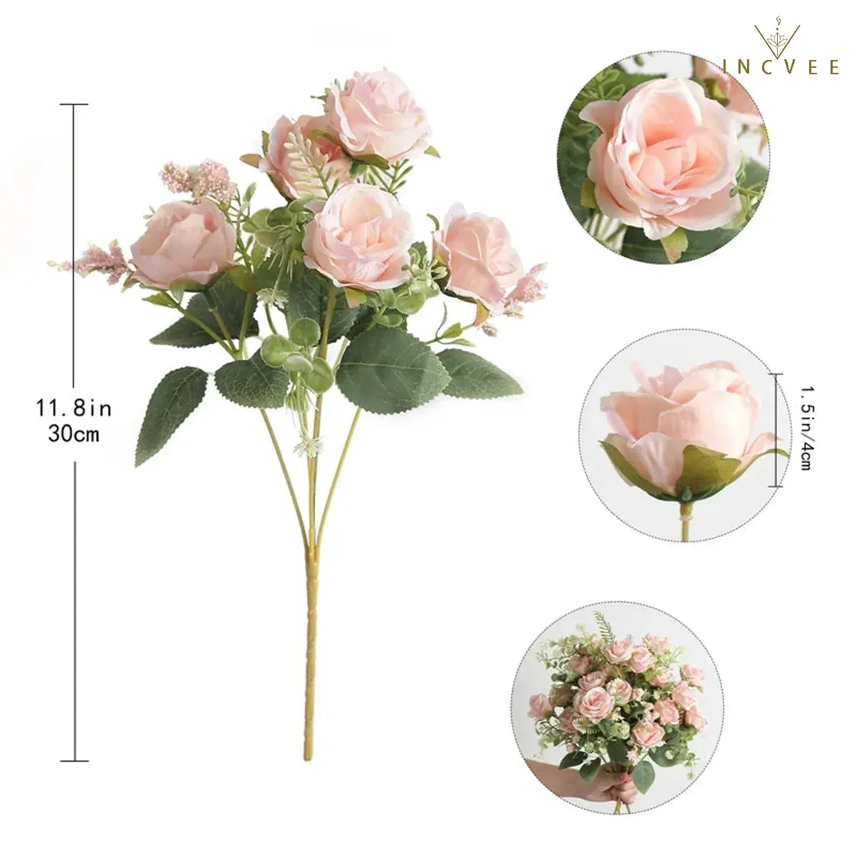 Vintage-Seidenrosenknospenstrauß – Zarte Blütenblätter im Heritage-Stil, kunstvoller romantischer Akzent, 30 cm biegsamer Stiel