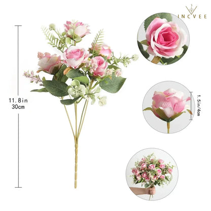 Vintage-Seidenrosenknospenstrauß – Zarte Blütenblätter im Heritage-Stil, kunstvoller romantischer Akzent, 30 cm biegsamer Stiel