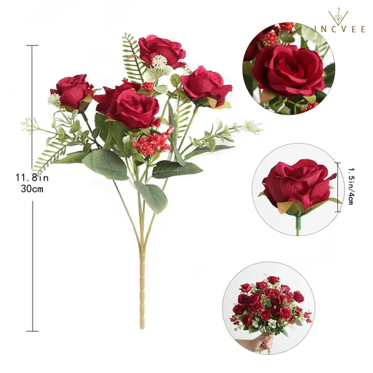 Vintage-Seidenrosenknospenstrauß – Zarte Blütenblätter im Heritage-Stil, kunstvoller romantischer Akzent, 30 cm biegsamer Stiel