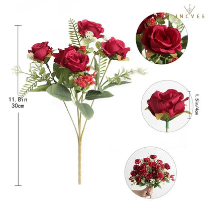 Vintage-Seidenrosenknospenstrauß – Zarte Blütenblätter im Heritage-Stil, kunstvoller romantischer Akzent, 30 cm biegsamer Stiel