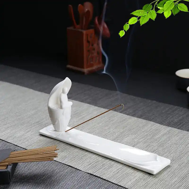 White Ceramic Zen Incense Holder For Meditation Home Decor