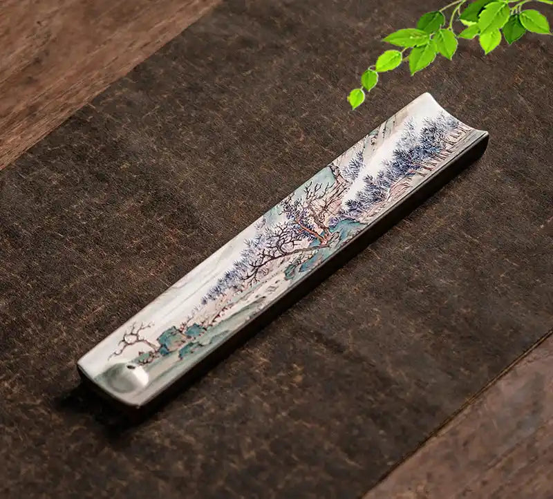 Zen Ceramic Incense Holder With Traditional Patterns - Handmade Enamel Incense Burner