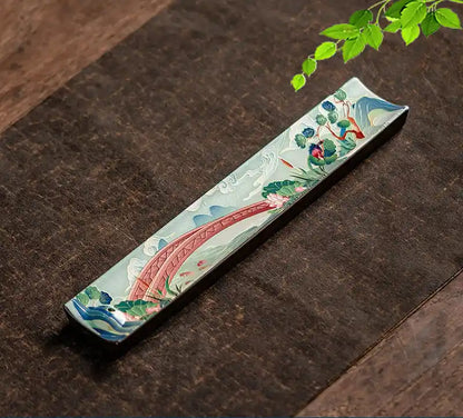 Zen Ceramic Incense Holder With Traditional Patterns - Handmade Enamel Incense Burner