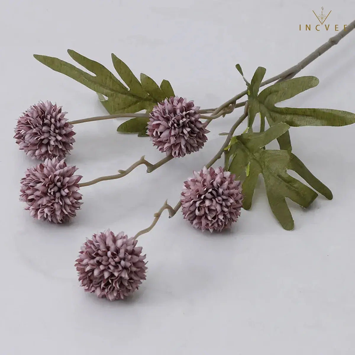 Zen Dried Look Faux Dandelion Flowers - Velvet Flocked, 5-Head Thorn Ball, 51.5cm, 9-Color