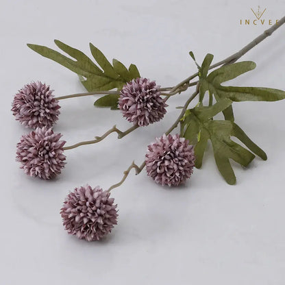 Zen Dried Look Faux Dandelion Flowers - Velvet Flocked, 5-Head Thorn Ball, 51.5cm, 9-Color