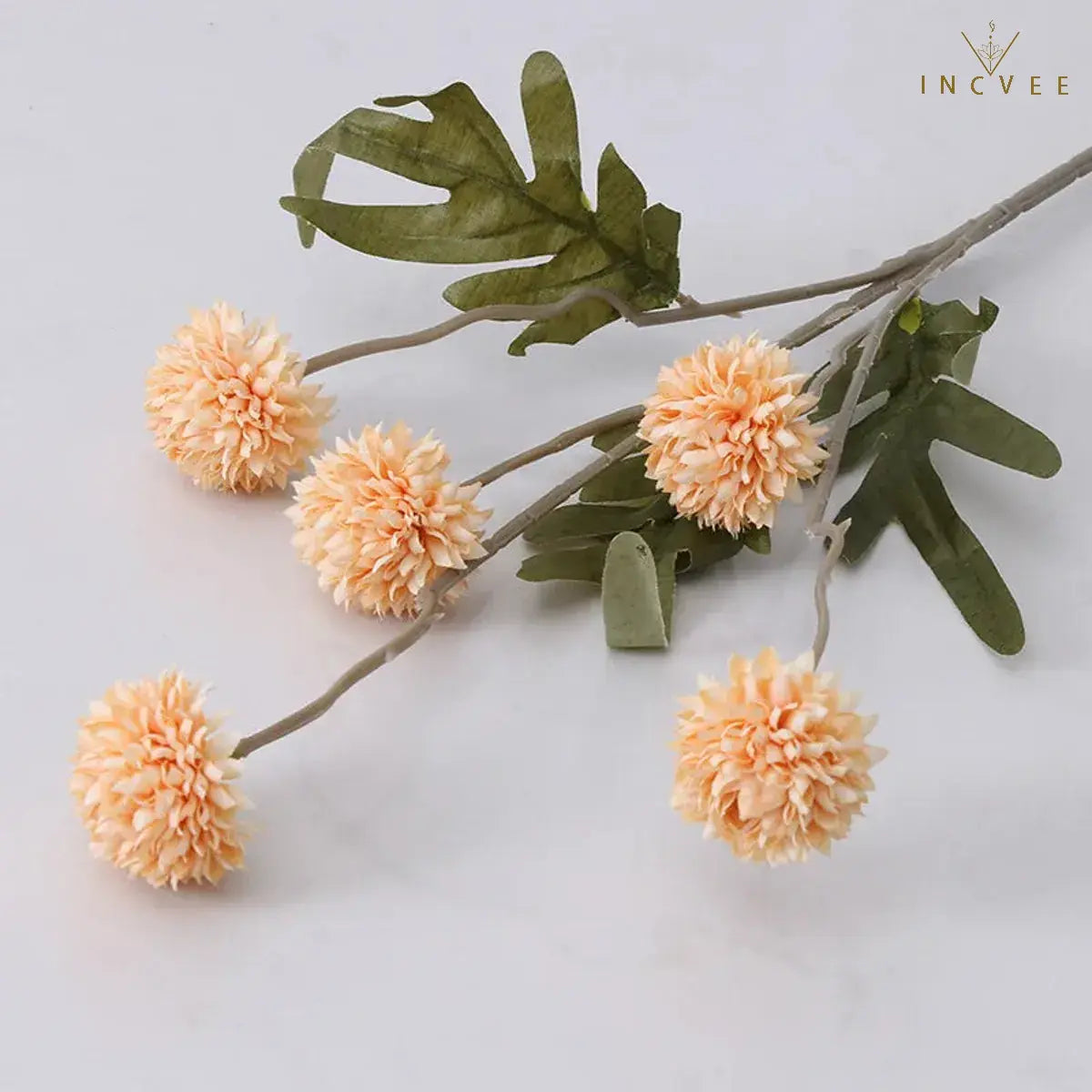 Zen Dried Look Faux Dandelion Flowers - Velvet Flocked, 5-Head Thorn Ball, 51.5cm, 9-Color
