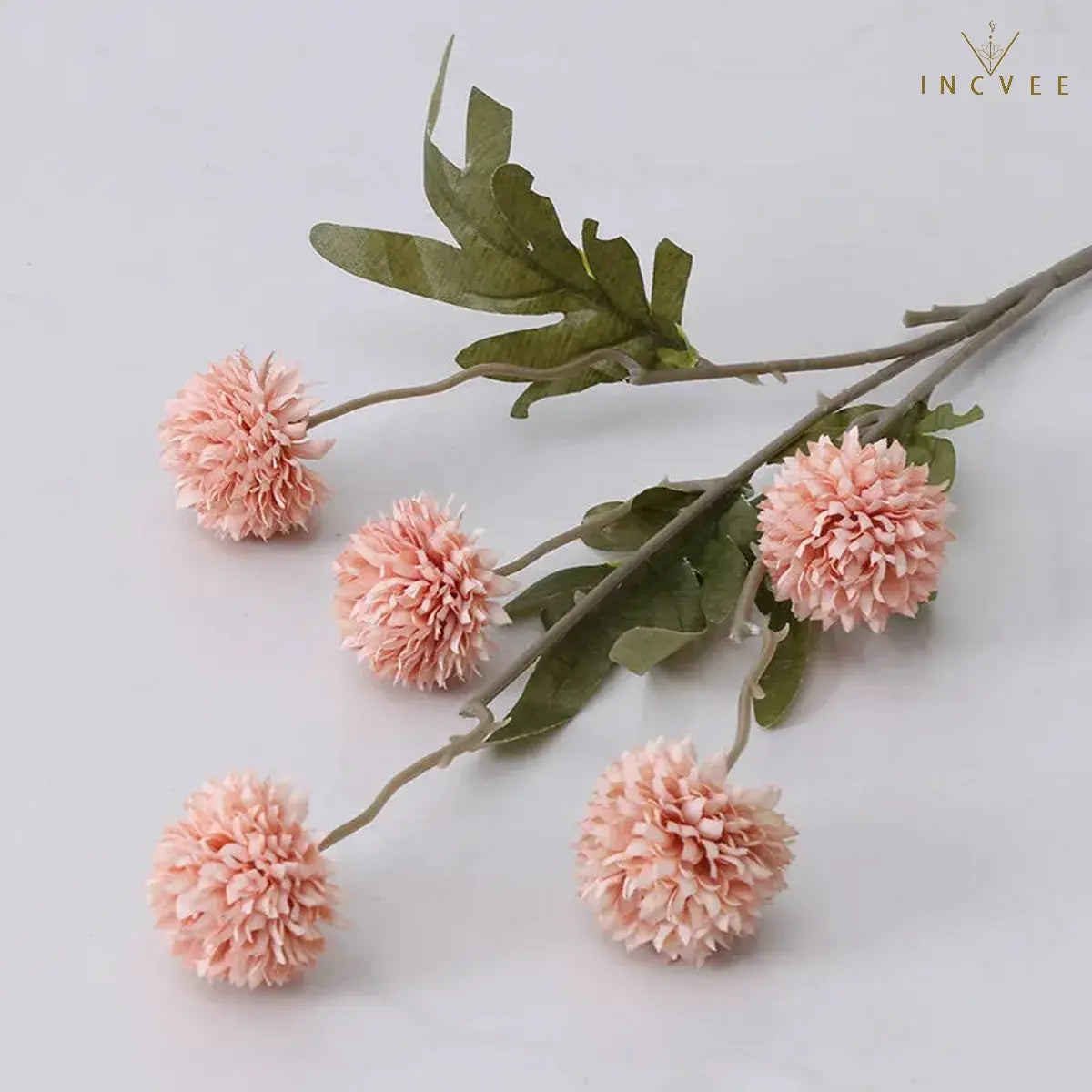 Zen Dried Look Faux Dandelion Flowers - Velvet Flocked, 5-Head Thorn Ball, 51.5cm, 9-Color