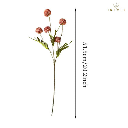 Zen Dried Look Faux Dandelion Flowers - Velvet Flocked, 5-Head Thorn Ball, 51.5cm, 9-Color
