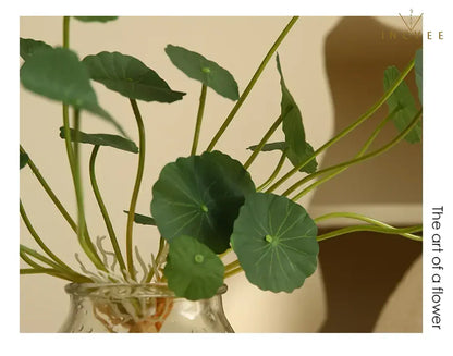 Zen-Seidenlotus-Seerosenblatt – Künstliches chinesisches Münzblatt, Tischdekoration, biegsamer 12-fach verzweigter Stiel, 40 cm