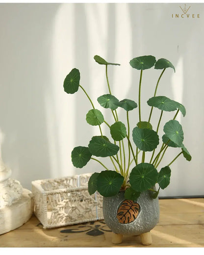 Zen-Seidenlotus-Seerosenblatt – Künstliches chinesisches Münzblatt, Tischdekoration, biegsamer 12-fach verzweigter Stiel, 40 cm