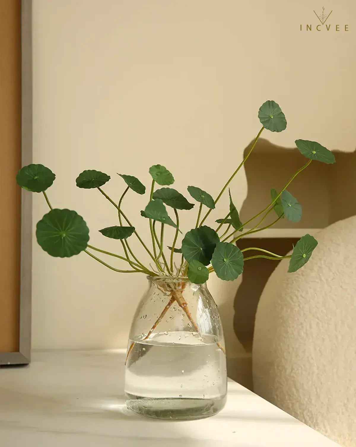 Zen-Seidenlotus-Seerosenblatt – Künstliches chinesisches Münzblatt, Tischdekoration, biegsamer 12-fach verzweigter Stiel, 40 cm