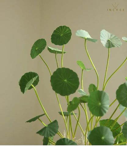 Zen-Seidenlotus-Seerosenblatt – Künstliches chinesisches Münzblatt, Tischdekoration, biegsamer 12-fach verzweigter Stiel, 40 cm