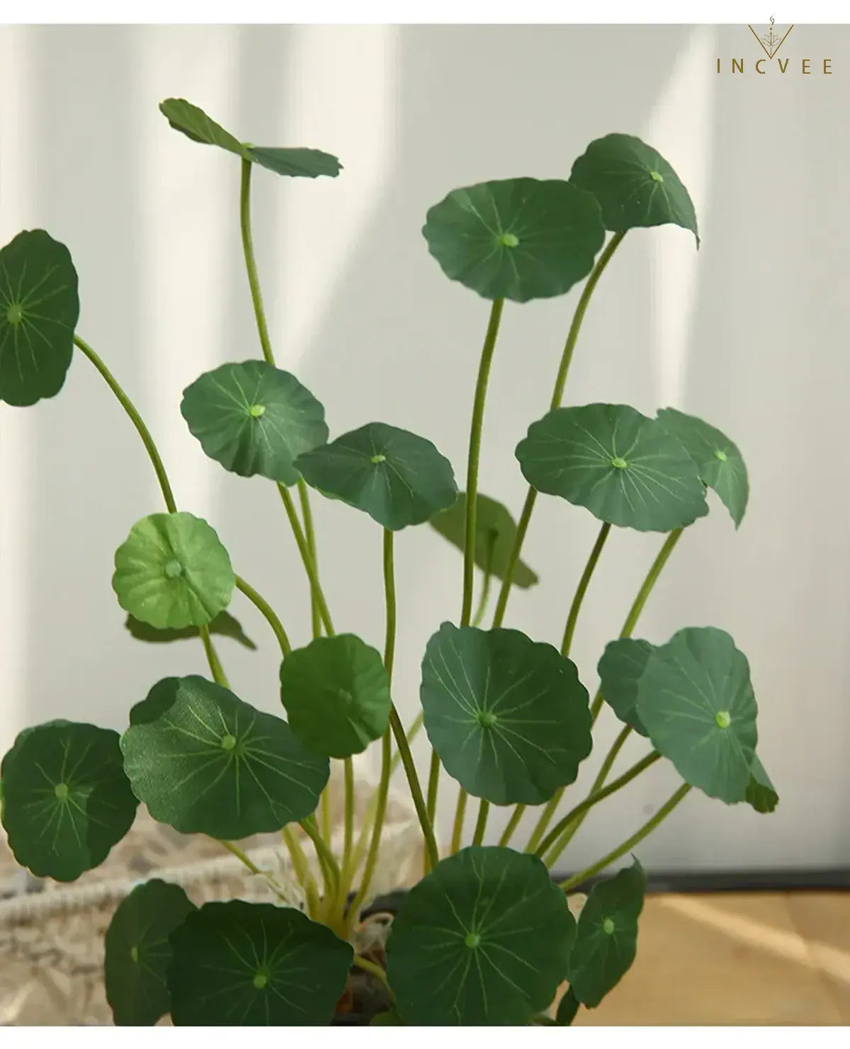 Zen-Seidenlotus-Seerosenblatt – Künstliches chinesisches Münzblatt, Tischdekoration, biegsamer 12-fach verzweigter Stiel, 40 cm