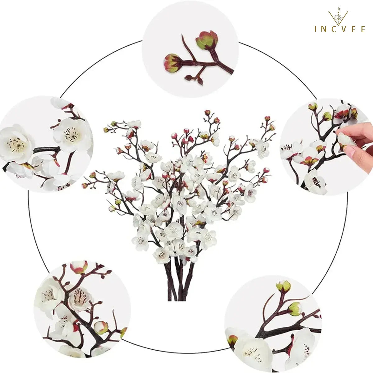 Zen Seiden-Pflaumenblütenzweige – Elegante winterliche Blumendekoration, biegsame Stiele, 60 cm