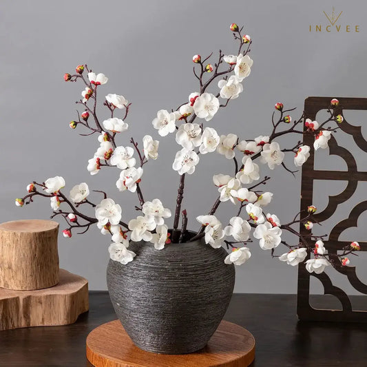 Zen Seiden-Pflaumenblütenzweige – Elegante winterliche Blumendekoration, biegsame Stiele, 60 cm