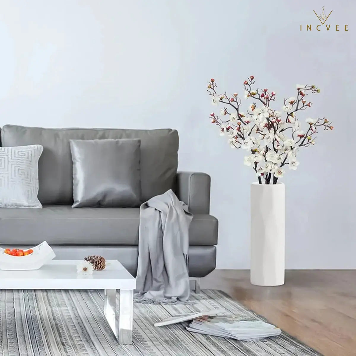 Zen Seiden-Pflaumenblütenzweige – Elegante winterliche Blumendekoration, biegsame Stiele, 60 cm